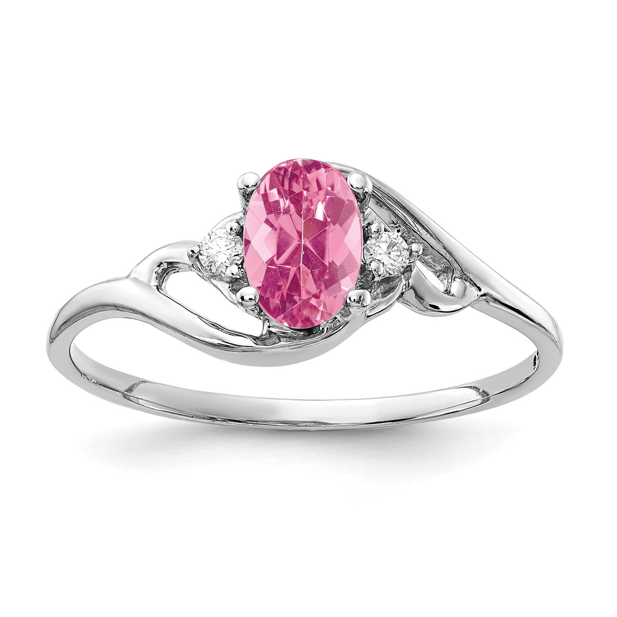 14k White Gold 6x4mm Oval Pink Tourmaline AA Diamond ring-Y2149PT/AA