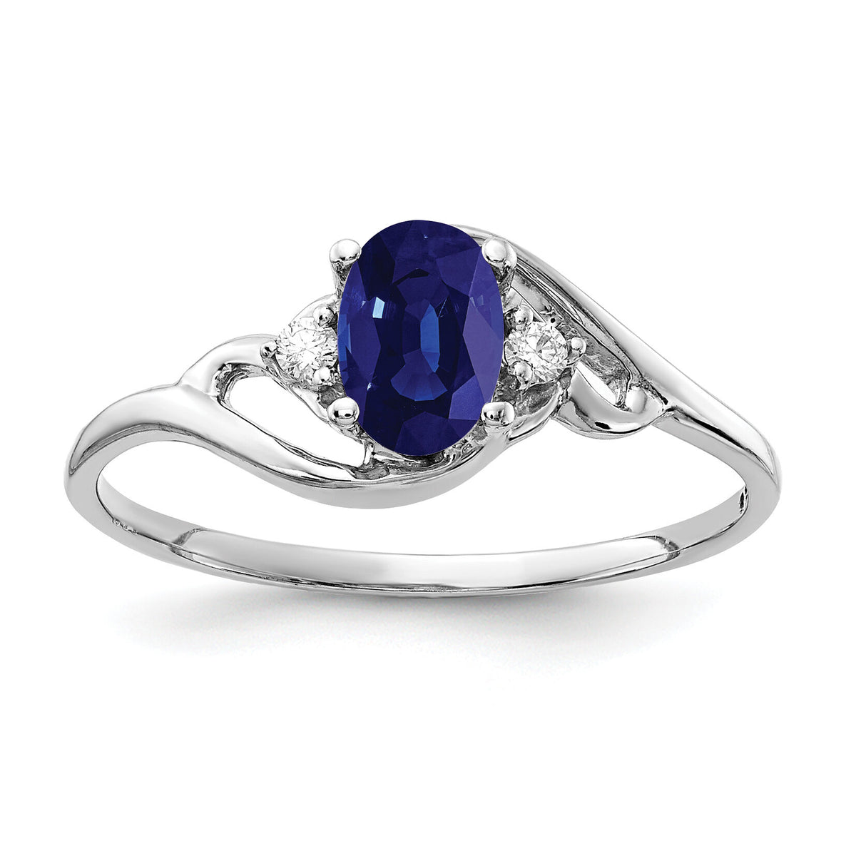 14k White Gold 6x4mm Oval Sapphire AA Diamond ring-Y2149S/AA