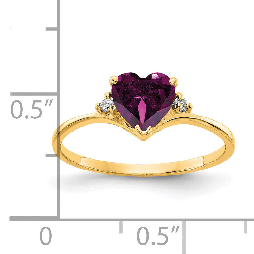 14k 6mm Heart Rhodolite Garnet AA Diamond ring-Y2185RG/AA