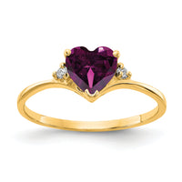 14k 6mm Heart Rhodolite Garnet AA Diamond ring-Y2185RG/AA