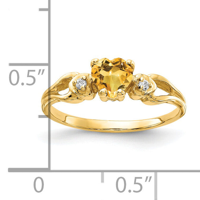 14k 5mm Heart Citrine AA Diamond ring-Y2186CI/AA
