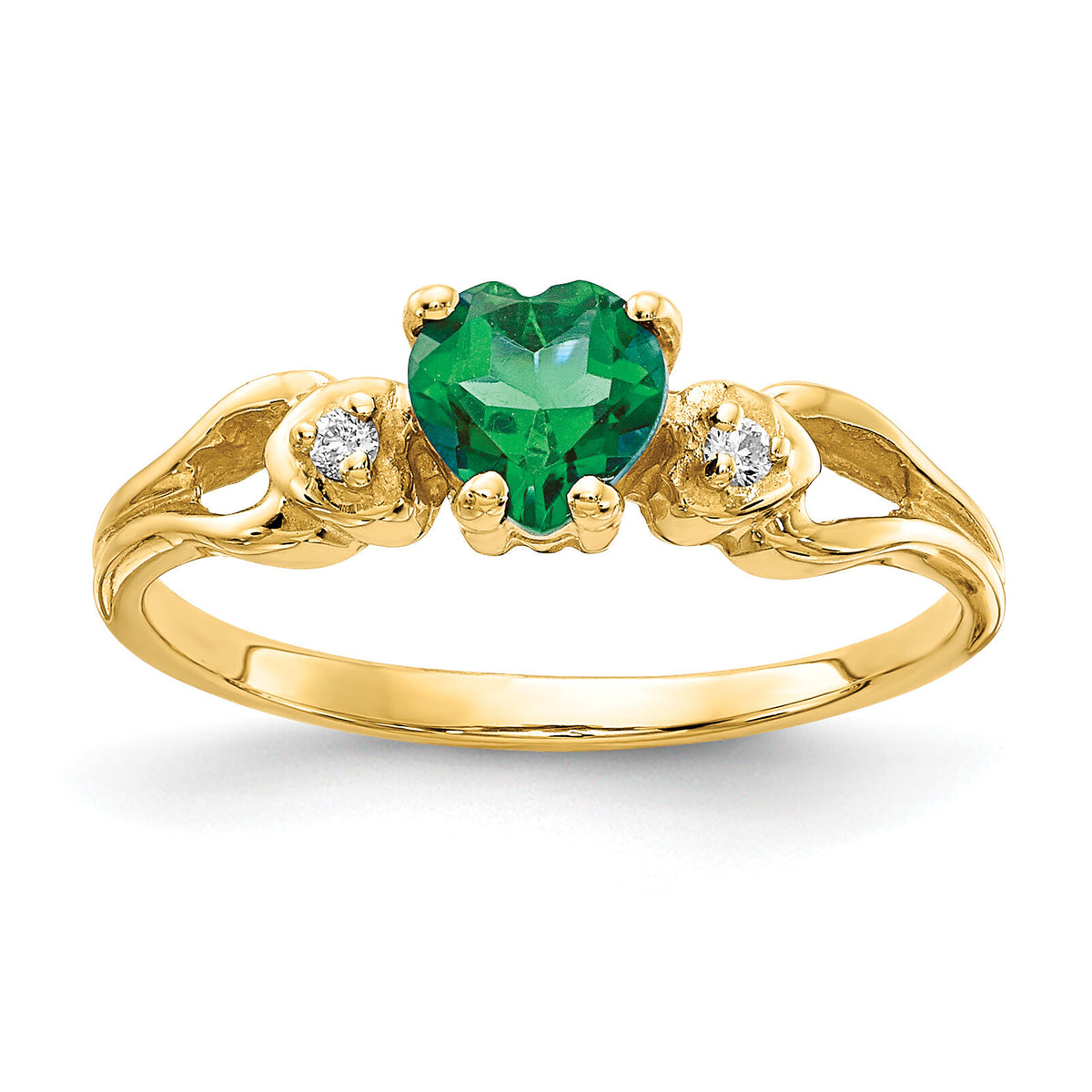 14k 5mm Heart Emerald AA Diamond ring-Y2186E/AA