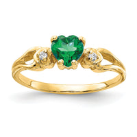 14k 5mm Heart Emerald AA Diamond ring-Y2186E/AA