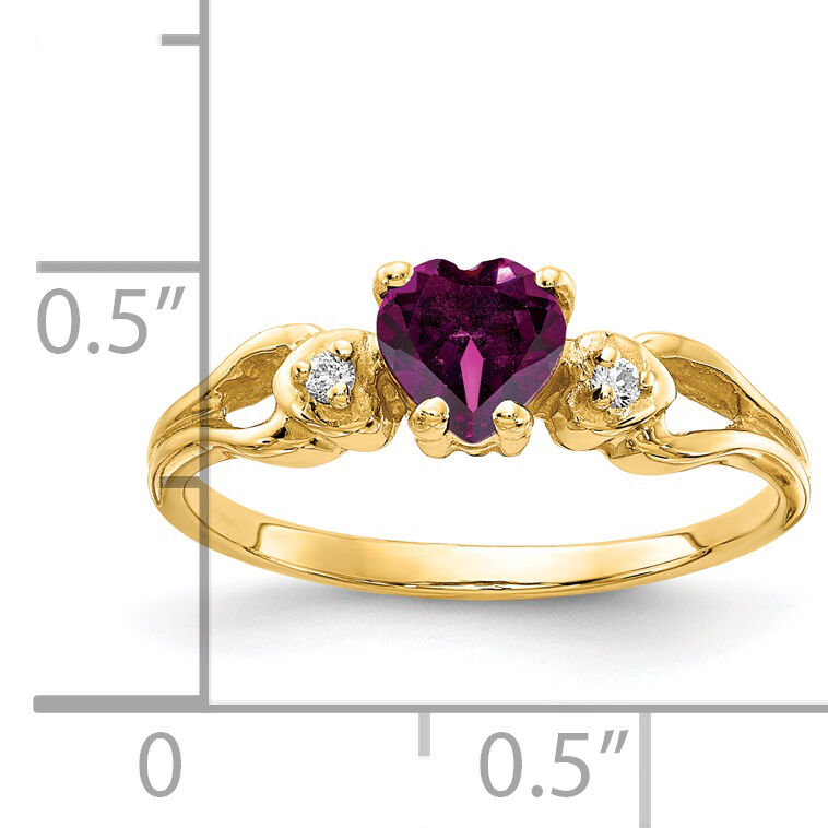 14k 5mm Heart Rhodolite Garnet AA Diamond ring-Y2186RG/AA
