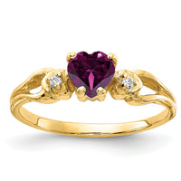 14k 5mm Heart Rhodolite Garnet AA Diamond ring-Y2186RG/AA