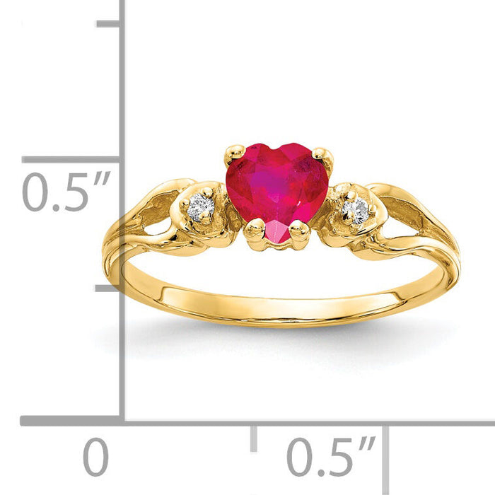 14k 5mm Heart Ruby AA Diamond ring-Y2186R/AA