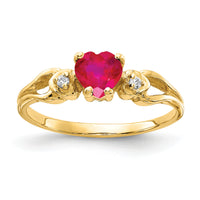 14k 5mm Heart Ruby AA Diamond ring-Y2186R/AA