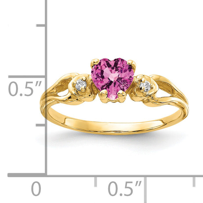 14k 5mm Heart Pink Sapphire AA Diamond ring-Y2186SP/AA