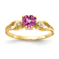 14k 5mm Heart Pink Sapphire AA Diamond ring-Y2186SP/AA