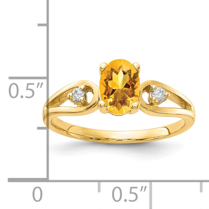 14k 7x5mm Oval Citrine AA Diamond ring-Y2189CI/AA