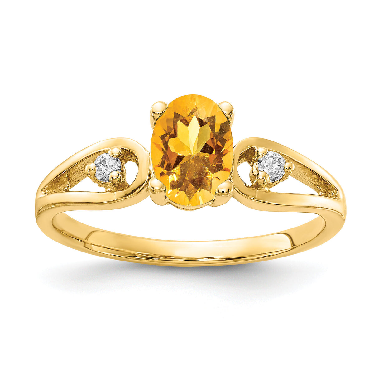14k 7x5mm Oval Citrine AA Diamond ring-Y2189CI/AA