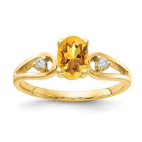 14k 7x5mm Oval Citrine AA Diamond ring-Y2189CI/AA