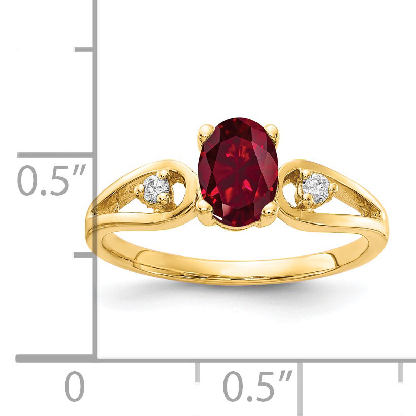 14k 7x5mm Oval Created Ruby AA Diamond ring-Y2189CR/AA