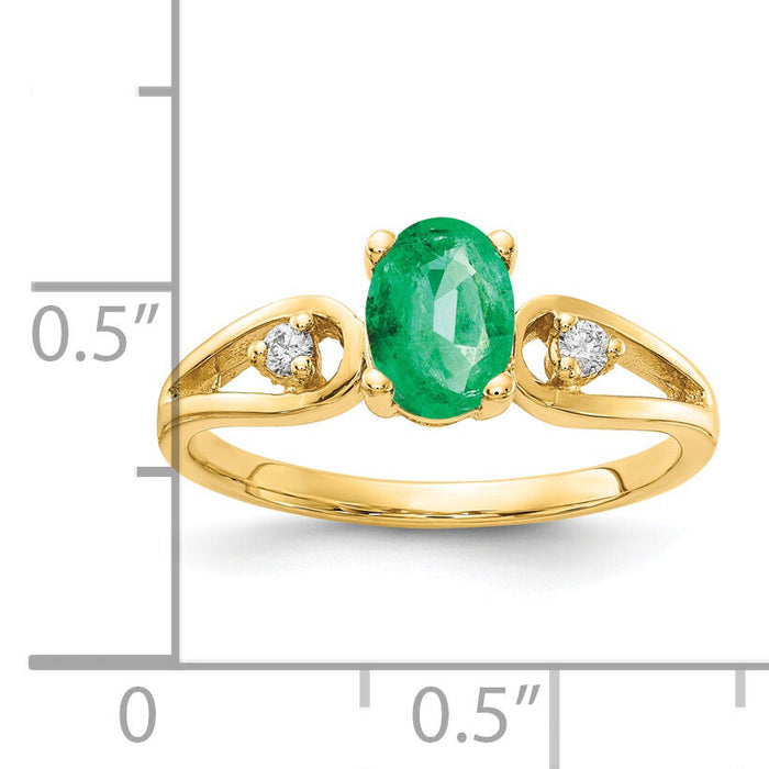 14k 7x5mm Oval Emerald AA Diamond ring-Y2189E/AA