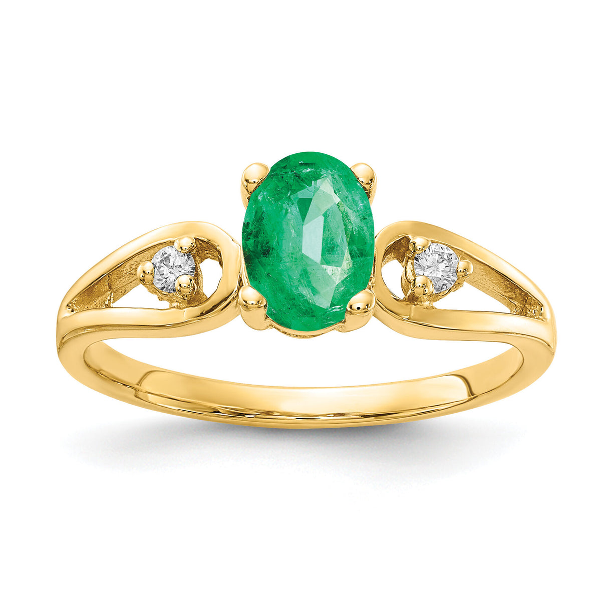 14k 7x5mm Oval Emerald AA Diamond ring-Y2189E/AA