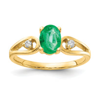 14k 7x5mm Oval Emerald AA Diamond ring-Y2189E/AA