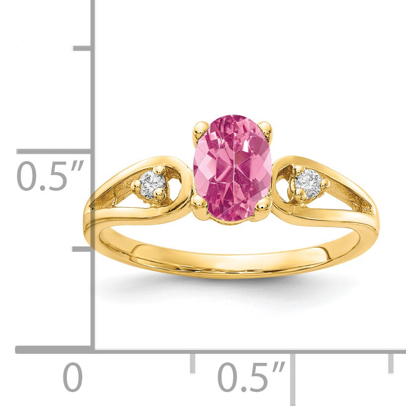 14k 7x5mm Oval Pink Tourmaline AA Diamond ring-Y2189PT/AA