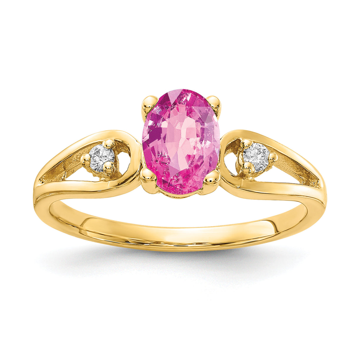 14k 7x5mm Oval Pink Sapphire AA Diamond ring-Y2189SP/AA