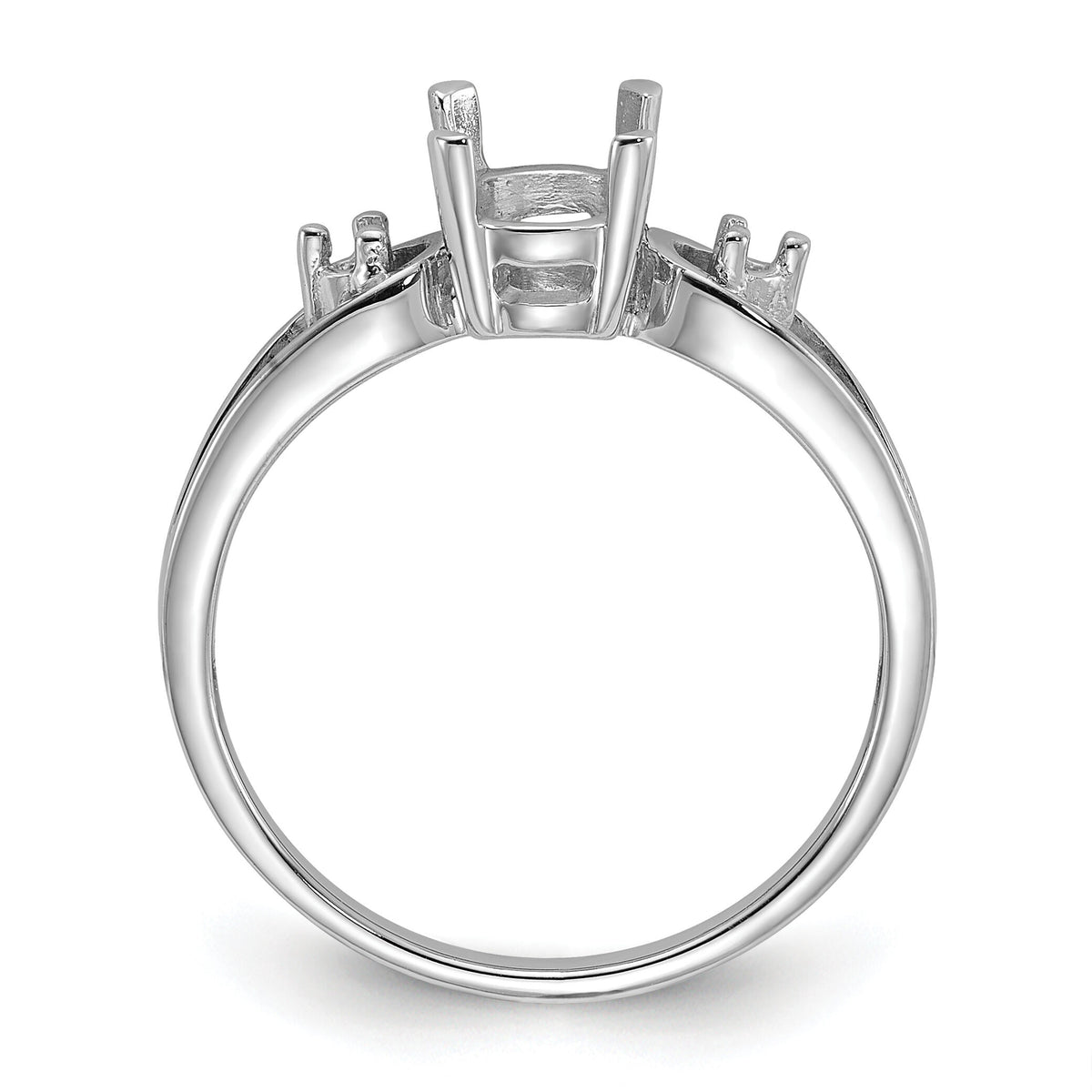 14k White Gold Polished .05ct. Diamond & 7x5 Oval Gemstone Ring Mounting-Y2190