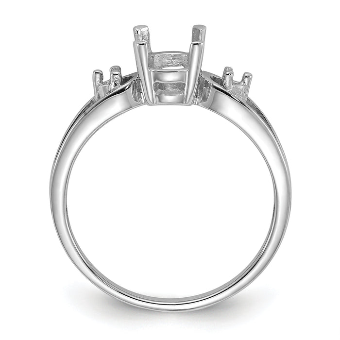 14k White Gold Polished .05ct. Diamond & 7x5 Oval Gemstone Ring Mounting-Y2190