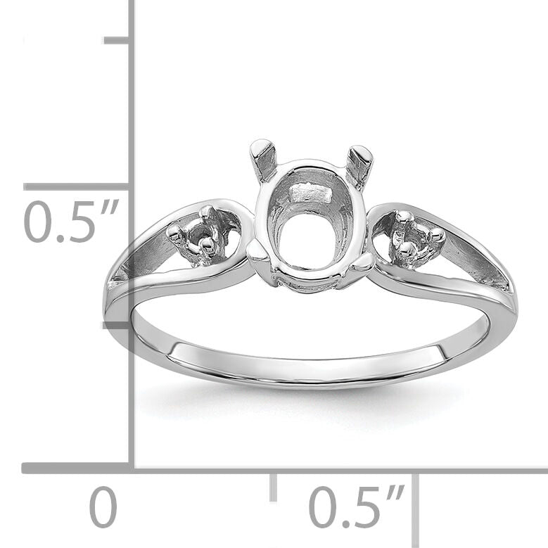 14k White Gold Polished .05ct. Diamond & 7x5 Oval Gemstone Ring Mounting-Y2190