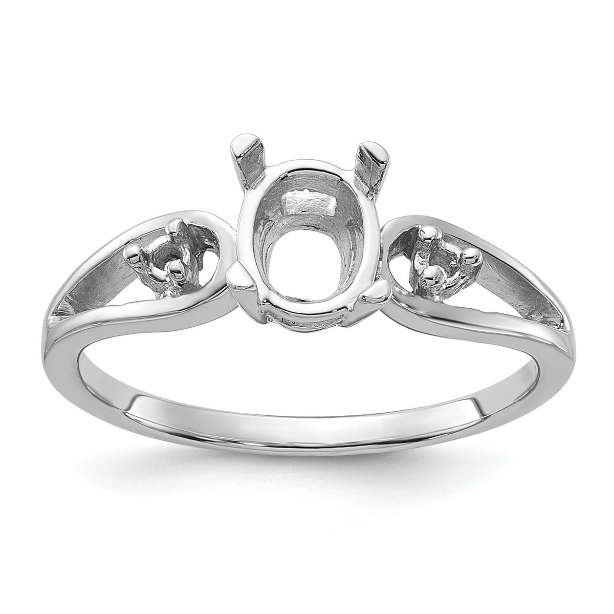 14k White Gold Polished .05ct. Diamond & 7x5 Oval Gemstone Ring Mounting-Y2190