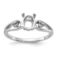 14k White Gold Polished .05ct. Diamond & 7x5 Oval Gemstone Ring Mounting-Y2190