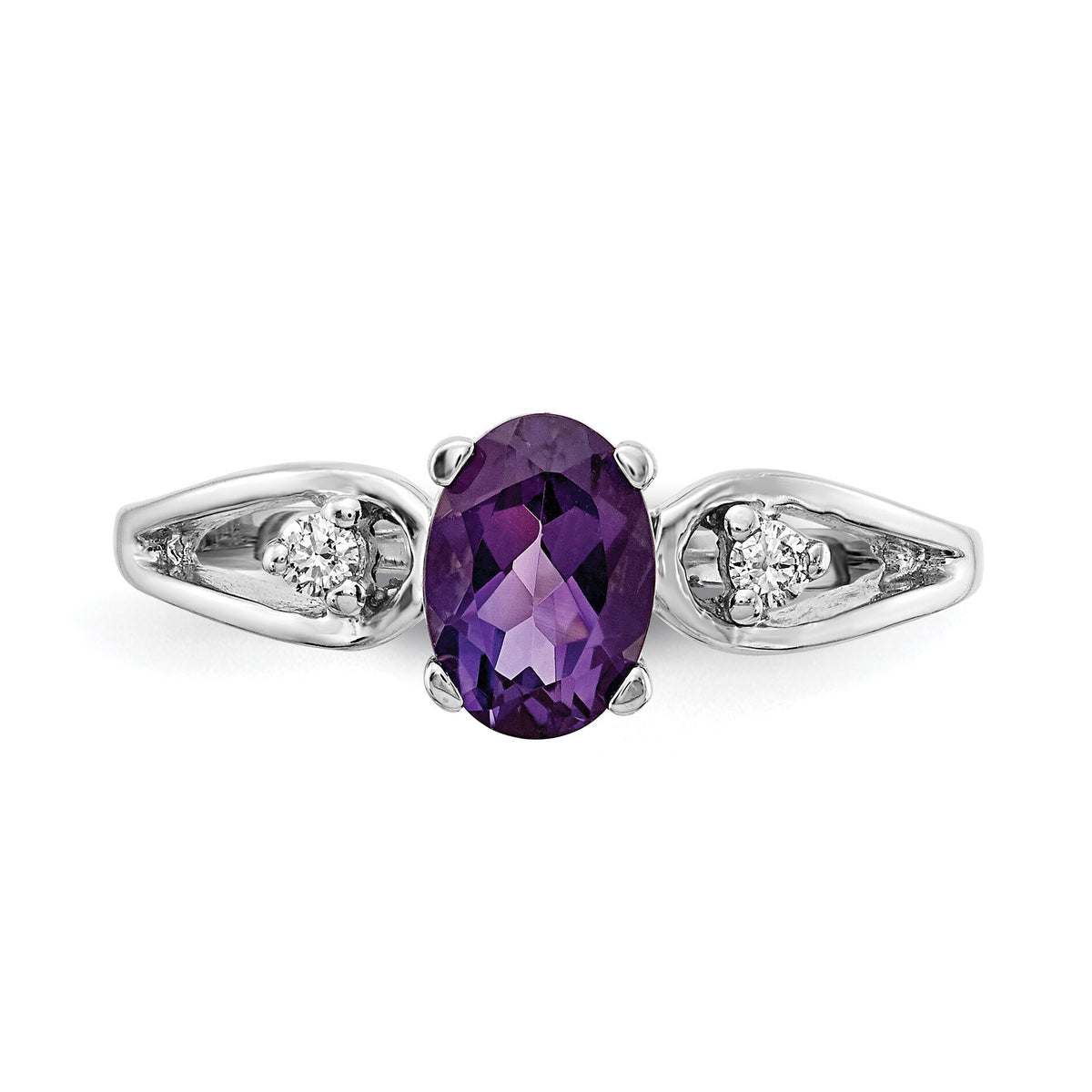 14k White Gold 7x5mm Oval Amethyst AA Diamond ring-Y2190AM/AA
