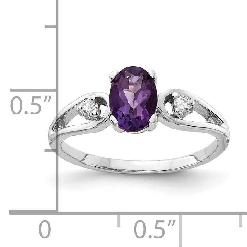 14k White Gold 7x5mm Oval Amethyst AA Diamond ring-Y2190AM/AA