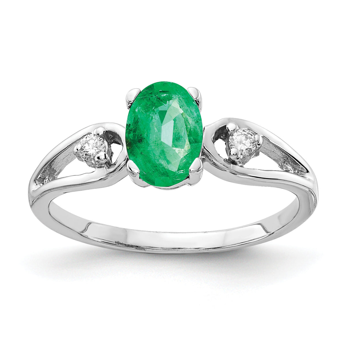 14k White Gold 7x5mm Oval Emerald AA Diamond ring-Y2190E/AA