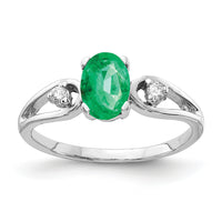 14k White Gold 7x5mm Oval Emerald AA Diamond ring-Y2190E/AA