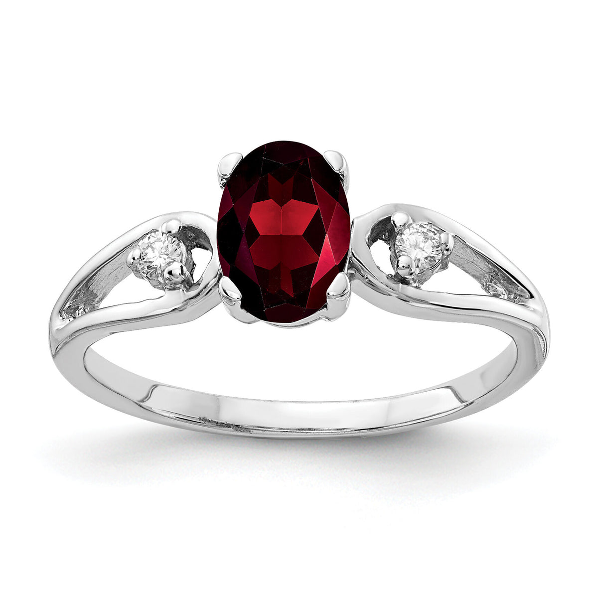 14k White Gold 7x5mm Oval Garnet AA Diamond ring-Y2190GA/AA