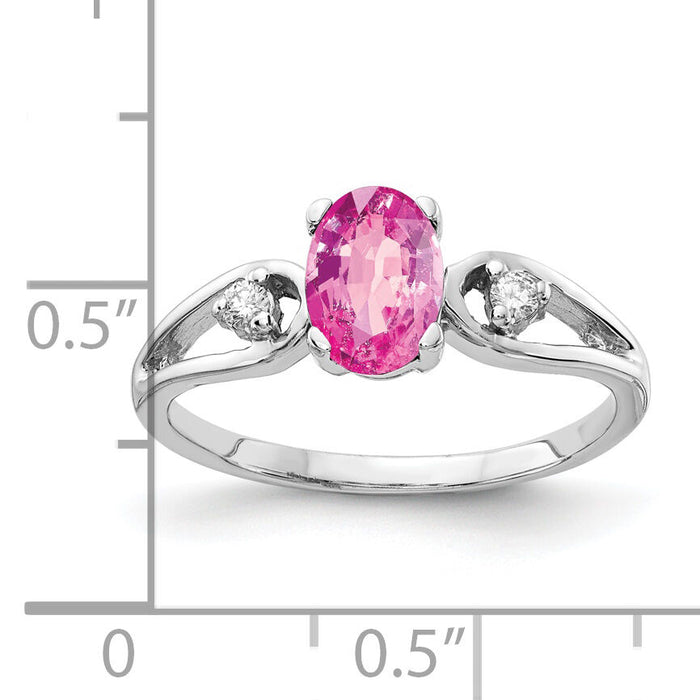 14k White Gold 7x5mm Oval Pink Sapphire AA Diamond ring-Y2190SP/AA