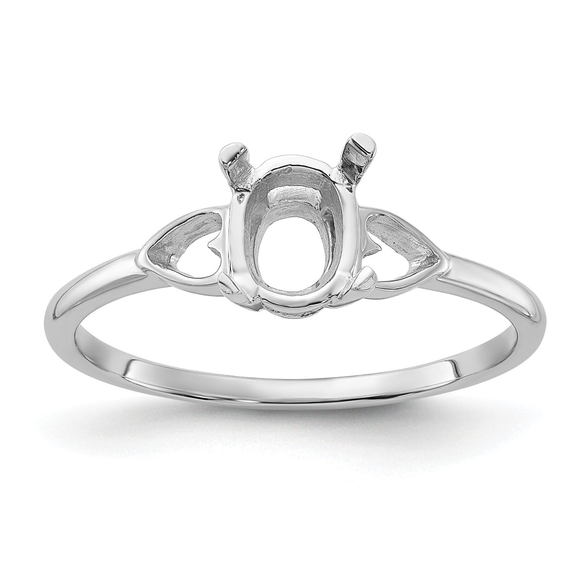 14k White Gold Polished 7x5 Oval Gemstone Ring Mounting-Y2194
