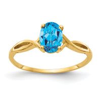14k 7x5mm Oval Blue Topaz ring-Y2197BT