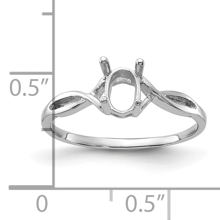 14k White Gold Polished 7x5 Oval Gemstone Ring Mounting-Y2198