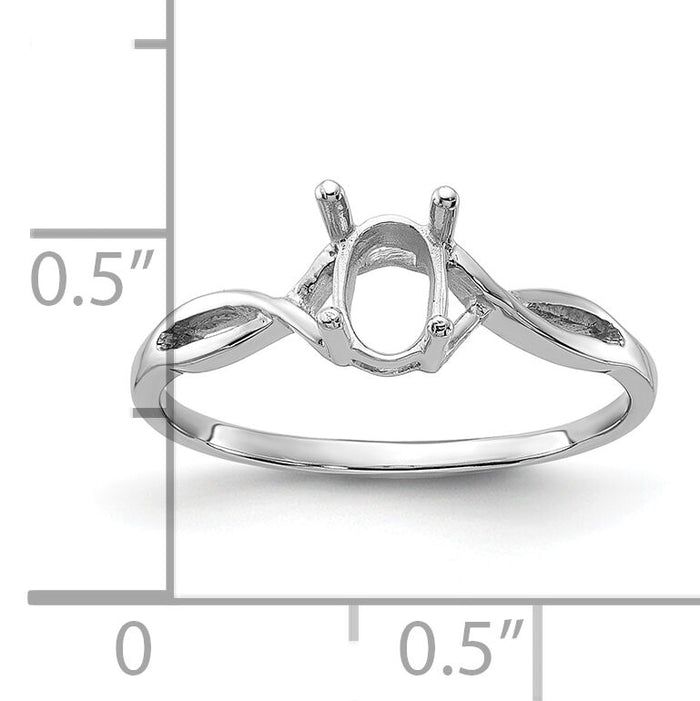 14k White Gold Polished 7x5 Oval Gemstone Ring Mounting-Y2198