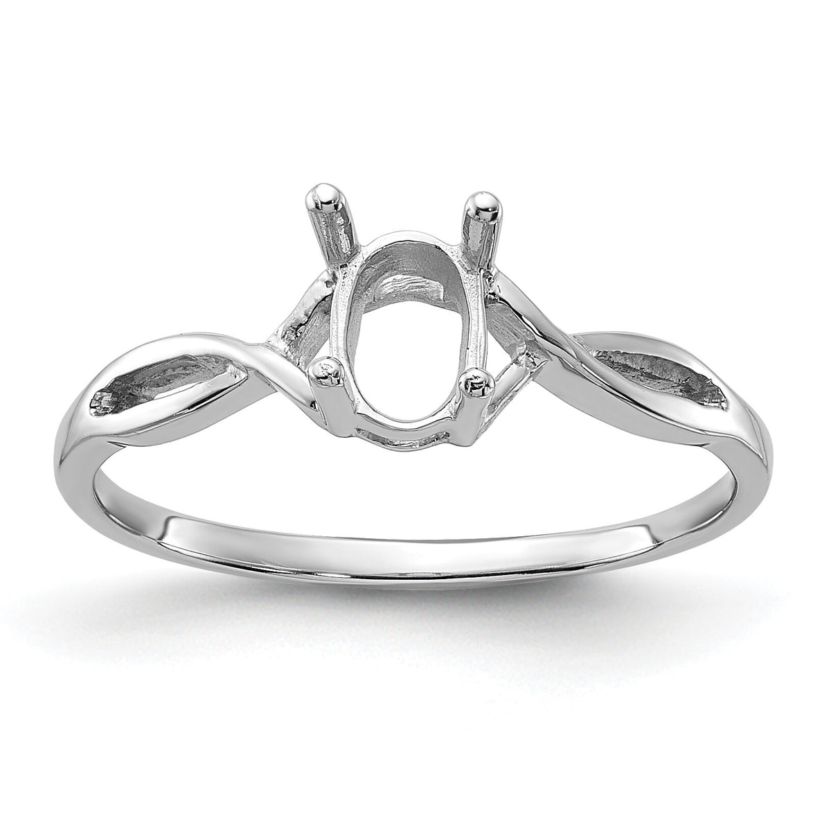 14k White Gold Polished 7x5 Oval Gemstone Ring Mounting-Y2198