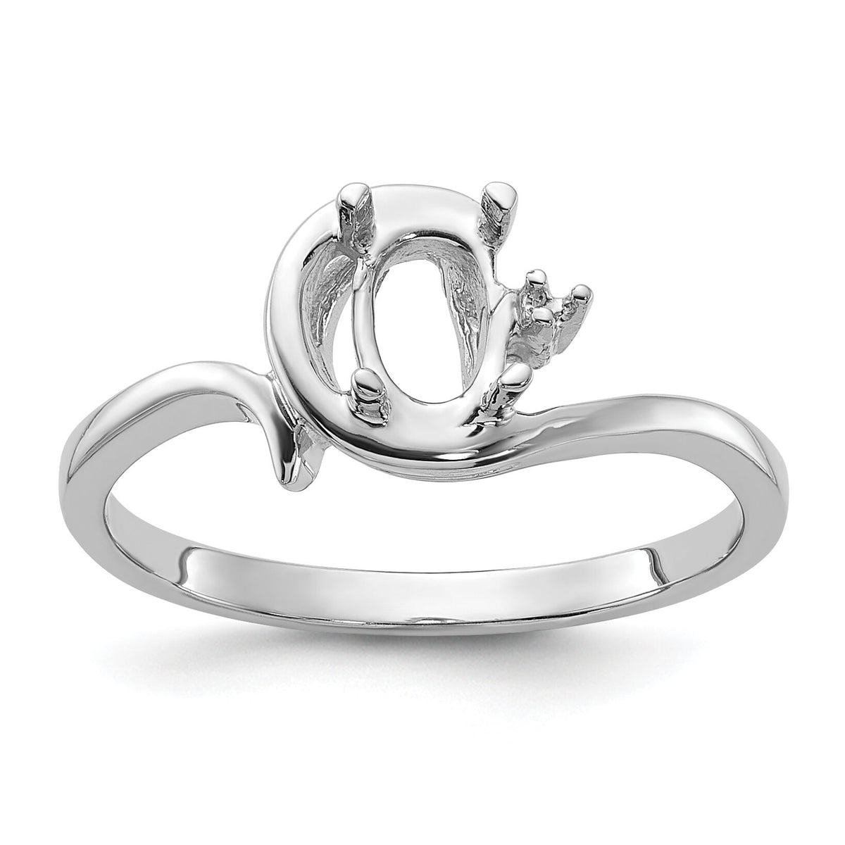 14k White Gold Polished .01ct. Diamond & 7x5 Oval Gemstone Ring Mounting-Y2202