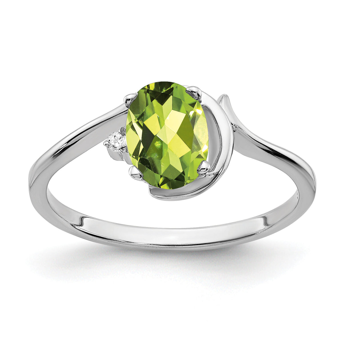 14k White Gold 7x5mm Oval Peridot AA Diamond ring-Y2202PE/AA