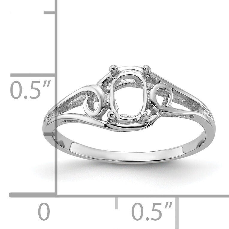 14k White Gold Polished 6x4 Oval Gemstone Ring Mounting-Y2206