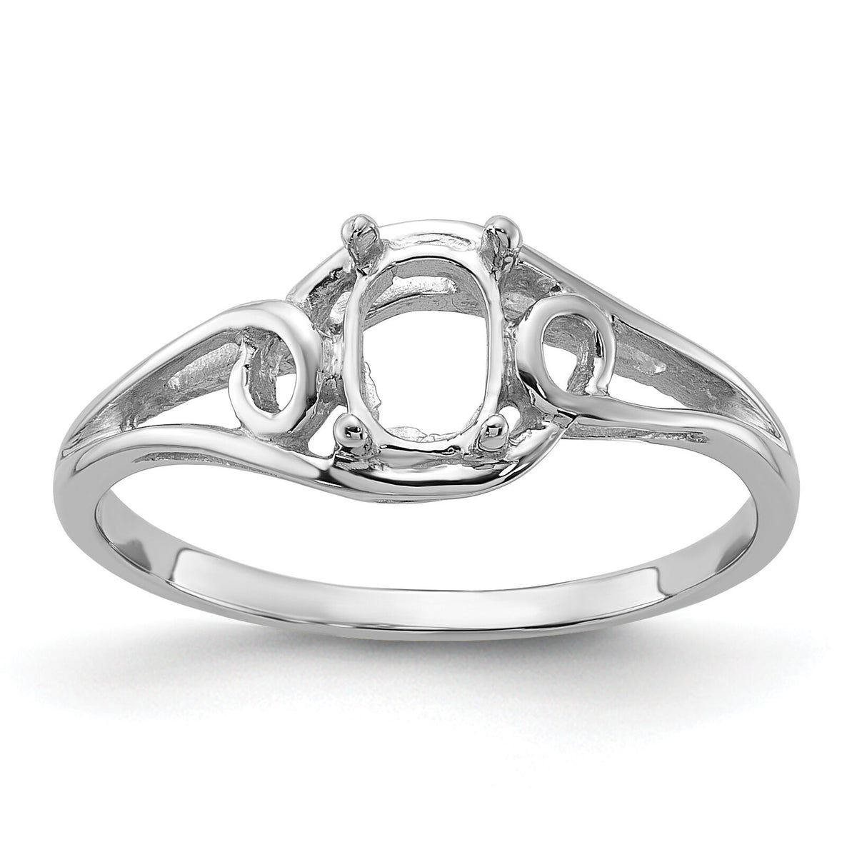 14k White Gold Polished 6x4 Oval Gemstone Ring Mounting-Y2206