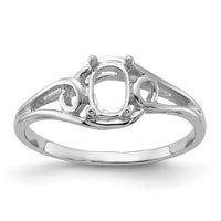 14k White Gold Polished 6x4 Oval Gemstone Ring Mounting-Y2206