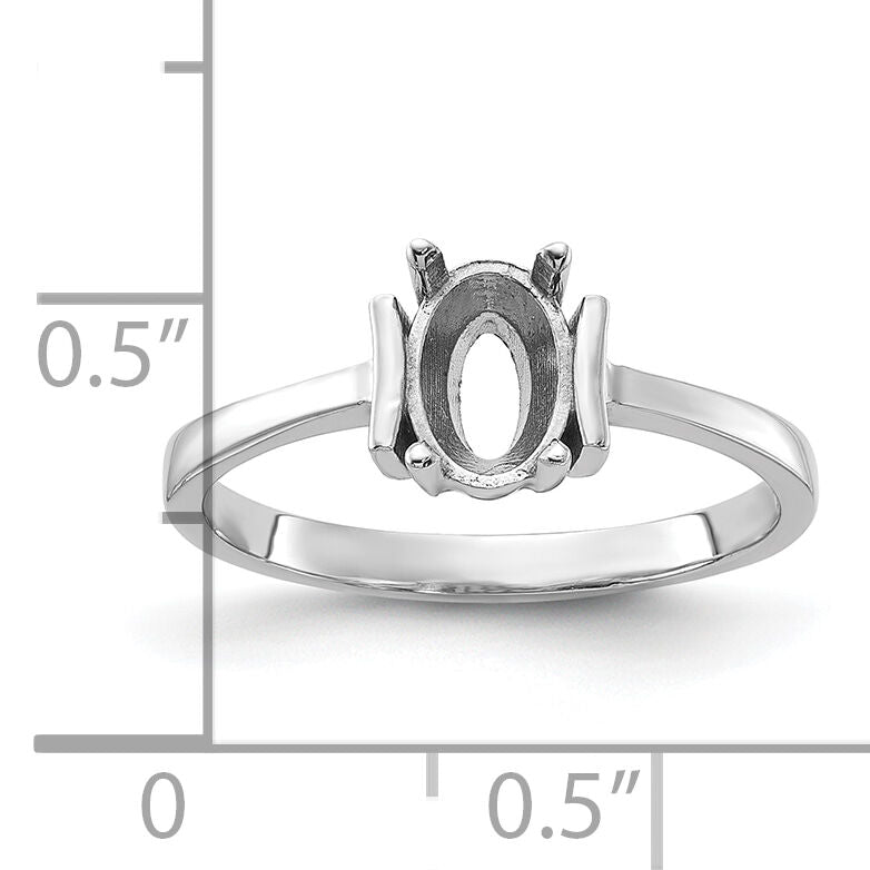 14k White Gold Polished 7x5 Oval Gemstone Ring Mounting-Y2220