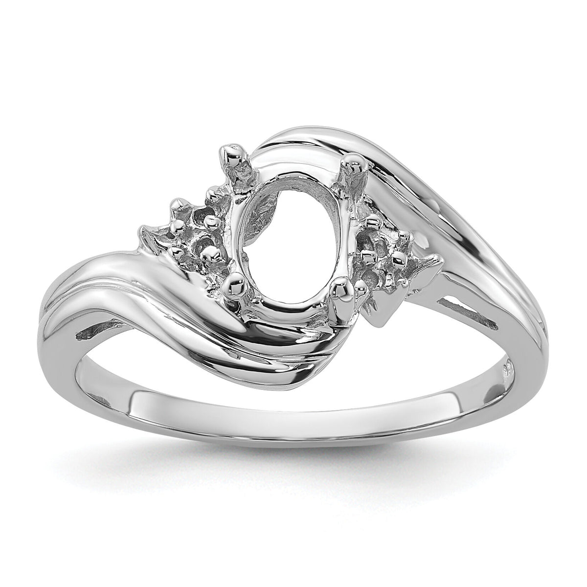 14k White Gold Diamond / 7x5mm Oval Gemstone Ring Mounting-Y2222