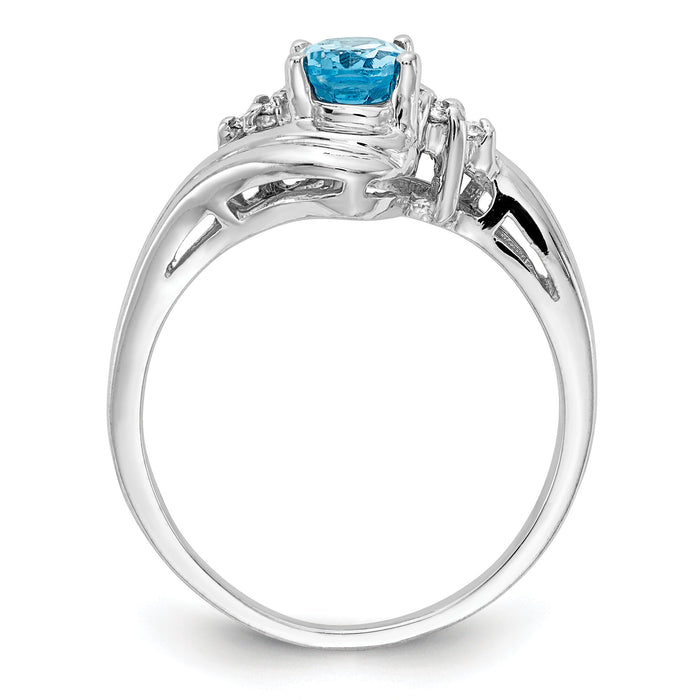 14k White Gold 7x5mm Oval Blue Topaz AA Diamond ring-Y2222BT/AA