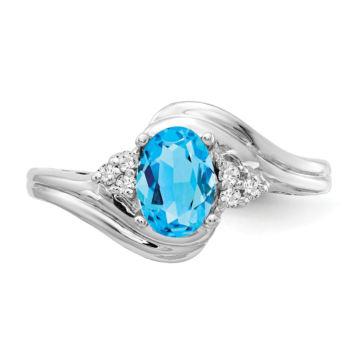 14k White Gold 7x5mm Oval Blue Topaz AA Diamond ring-Y2222BT/AA