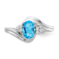14k White Gold 7x5mm Oval Blue Topaz AA Diamond ring-Y2222BT/AA