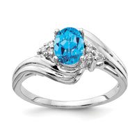 14k White Gold 7x5mm Oval Blue Topaz AA Diamond ring-Y2222BT/AA