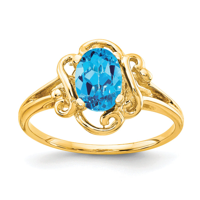 14k 7x5mm Oval Blue Topaz ring-Y2227BT